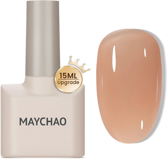 Picture of MAYCHAO 15ML Jelly Nude Gel Nail Polish 1Pc Crystal Nude Gel Polish Soak off Translucent Nude Nail Polish Nail Art Manicure Salon DIY at Home, 0.5 OZ