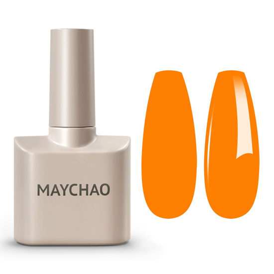 Picture of MAYCHAO 15ML Gel Nail Polish 1Pc Neon Bright Orange Gel Polish Soak Off UV LED Nail Polish Nail Art Starter Manicure Salon DIY at Home, 0.5 OZ