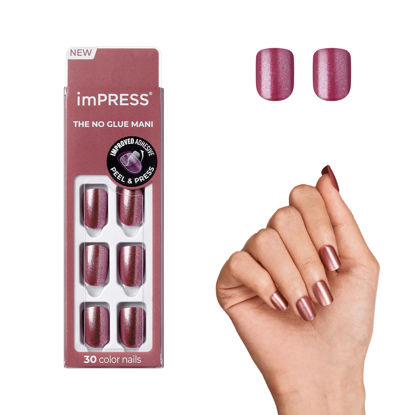Picture of KISS imPRESS No Glue Mani Press On Nails, Color, Peanut Pink', Pink, Short Size, Squoval Shape, Includes 30 Nails, Prep Pad, Instructions Sheet, 1 Manicure Stick, 1 Mini File