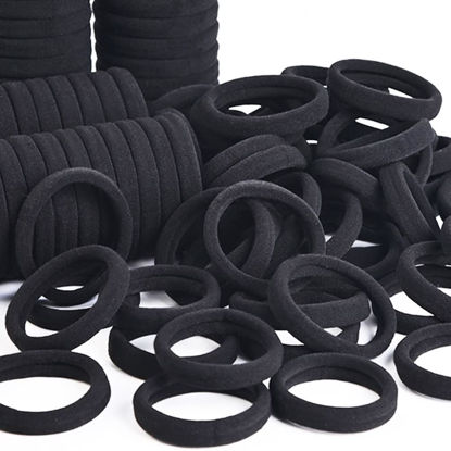 Picture of J-MEE Thick hair ties Hair Bands 100PCS Seamless Cotton Simply Ponytail Holders Headband Scrunchies Hair Accessories No Crease Damage for Thick Hair (black)