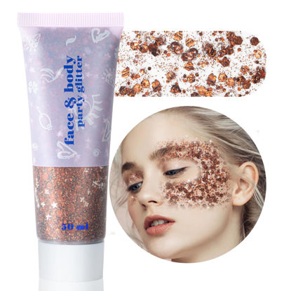Picture of MEICOLY Brown Body Glitter,Deer Body Glitter Maroon Face Glitter Gel,Mermaid Sequins Glitter Face Paint,Chunky Glitter for Face Body Eye Lip Hair,Sparkling Gel Glitter Makeup for Women and Kids,50ml