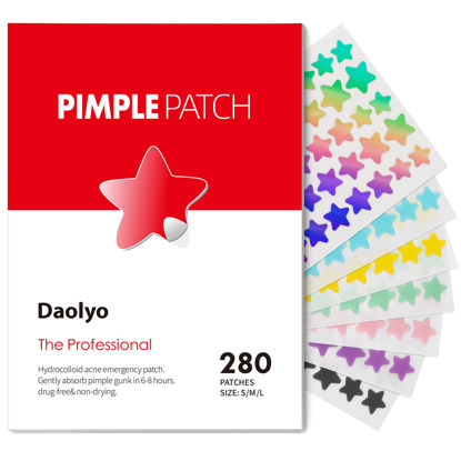 Picture of Daolyo Pimple Patches for Face, 3 Size 280 Counts Acne Patches, Cute Star Pimple Patches with Salicylic Acid, Tea Tree Oil & Calendula Oil, Colorful Hydrocolloid Patches Zit Patches Pimple Stickers