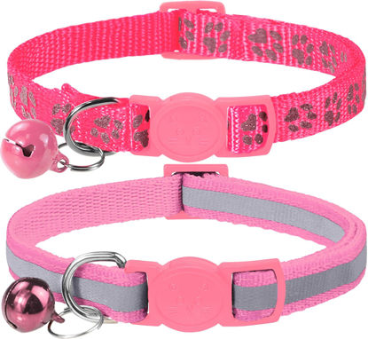 Picture of Taglory Kitten Collar Breakaway with Bell, 2 Pack Girl Boy Pet Kitten Collar Adjustable 6-8 Inch for 2-6 Months Cat, Pink