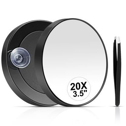 Picture of MIYADIVA 20X Magnifying Mirror, 20X Magnifying Mirror Suction Cup and Tweezers, As a Mganifying Makeup Mirror, Pocket Mirror Set for Eyes Makeup 3.5 Inches