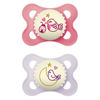 Picture of MAM Night Pacifiers (2 Pack, 1 Sterilizing Pacifier Case), MAM Pacifiers 0-6 Months, Best Pacifier for Breastfed Babies, Glow in the Dark Pacifier, Baby Girl Pacifier