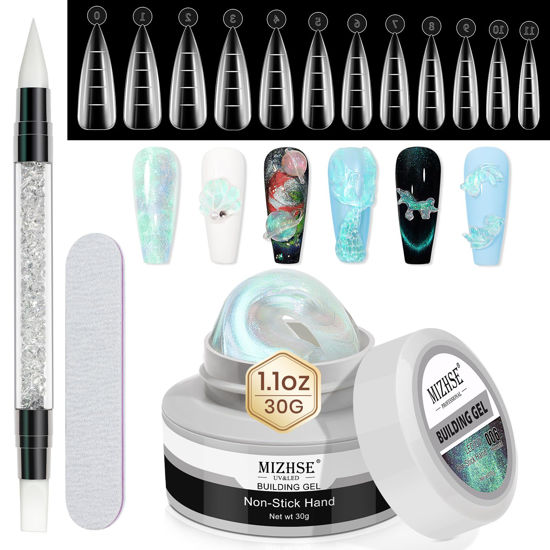 Picture of MIZHSE Mermaid Aurora Solid Builder Gel, 1oz Hard Gel for Nails Non-sticky Builder Gel Polish 3D Nail Gel Soak Off for Nails Salon Home DIY Manicure