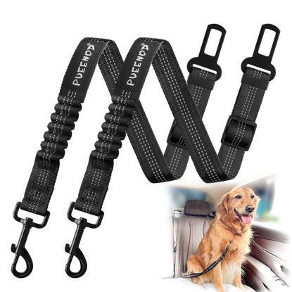 Picture of 2 Pack Dog Seat Belt Adjustable Dog Car Seatbelts for Vehicle Nylon Pet Safety Seat Belt with Elastic Bungee Buffer Reflective & Durable Car Harness for Dogs