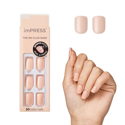 Picture of KISS imPRESS No Glue Mani Press On Nails, Color, Peevish Pink', Pink, Short Size, Squoval Shape, Includes 30 Nails, Prep Pad, Instructions Sheet, 1 Manicure Stick, 1 Mini File