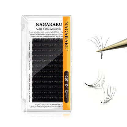 Picture of NAGARAKU Easy Fan Eyelash Extensions Volume Lash 0.07 D curl 13mm Rapid Blooming Faux Mink Cluster For Beginners Soft Professional Lash Supplies