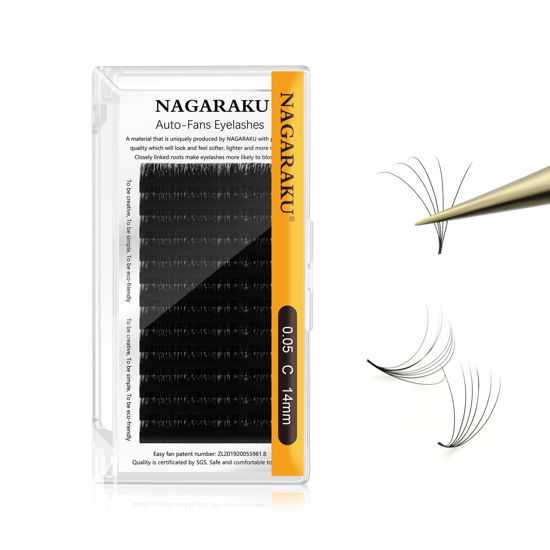 Picture of NAGARAKU Easy Fan Eyelash Extensions Volume Lash 0.05 C curl 14mm Rapid Blooming Faux Mink Cluster For Beginners Soft Professional Lash Supplies