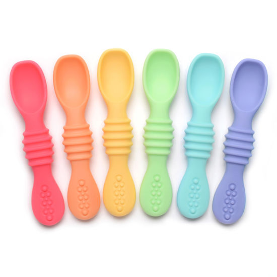 Picture of PrimaStella Silicone Chew Spoon Set for Babies and Toddlers | Safety Tested | BPA Free | Microwave, Dishwasher and Freezer Safe (Summer Rainbow Chew Spoon)