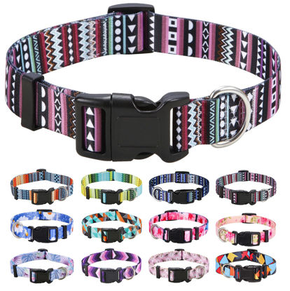 Picture of Mihqy Dog Collar with Bohemia Floral Tribal Geometric Patterns - Soft Ethnic Style Collar Adjustable for Small Medium Large Dogs（Bohemian Purple,S）