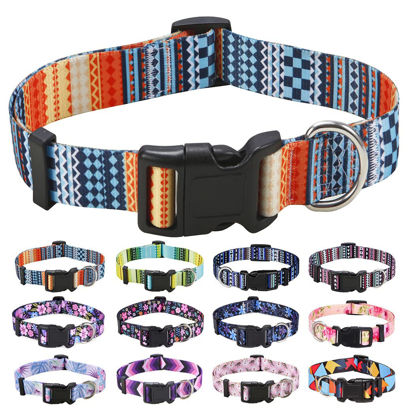 Picture of Mihqy Dog Collar with Bohemia Floral Tribal Geometric Patterns - Soft Ethnic Style Collar Adjustable for Small Medium Large Dogs(Bohemian Orange,S)