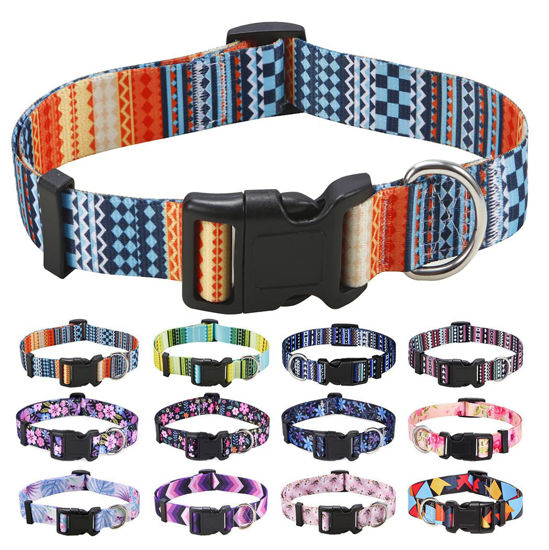 Picture of Mihqy Dog Collar with Bohemia Floral Tribal Geometric Patterns - Soft Ethnic Style Collar Adjustable for Small Medium Large Dogs(Bohemian Orange,S)