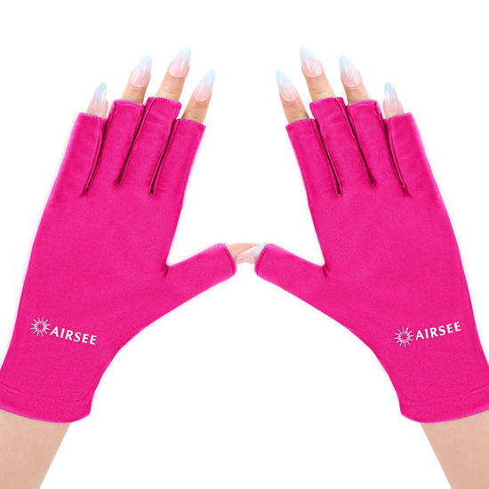 Picture of AIRSEE UV Gloves for Nail Lamp,Professional UPF50+ UV Protection Gloves for Manicures Nail Art,Fingerless Gloves That Shield Skin from The Sun and Nail Lamp (Rose Red)