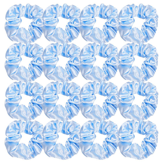 Picture of 16 Pcs Satin Blue Hair Ties and Ponytail Holders - Big Scrunchies for Women's Thick Curly Hair, No Crease or Damage, Cute Pony Tails for Girls