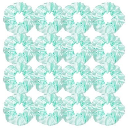 Picture of Ivyu 16 Pcs Scrunchies for Women's Thick Curly Hair, Bright Green Satin Hair Scrunchies for Girls, Big Scrunchies for Hair Ties, Ponytail Holders, Cute Pony Tails, No Crease Hair Ties, No Damage