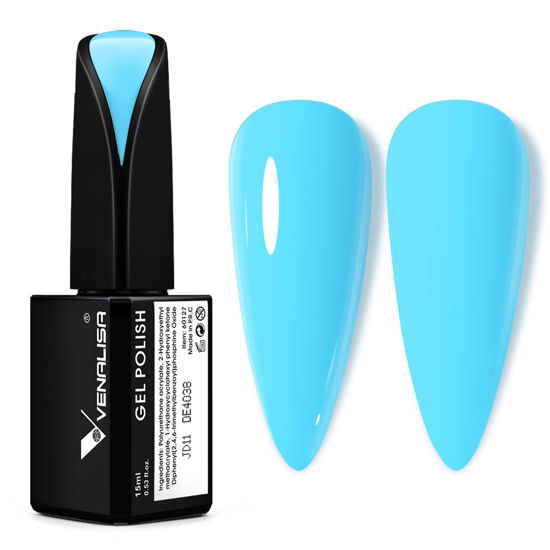 Picture of VENALISA 15ml Light Blue Gel Nail Polish, Baby Blue Gel Polish Pastel Electric Blue Color Soak Off UV LED Nail Gel Polish Nail Art Starter Manicure Salon DIY at Home, 0.53 OZ