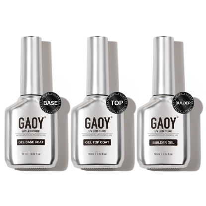 Picture of GAOY Gel Top Coat, Builder Gel and Base Coat Set, 3 Pcs 16ml Clear Glossy No Wipe Combination for UV Light Cure Gel Nail Polish