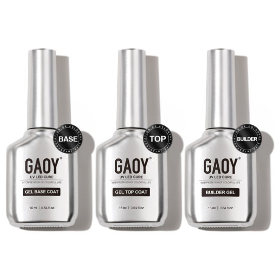 Picture of GAOY Gel Top Coat, Builder Gel and Base Coat Set, 3 Pcs 16ml Clear Glossy No Wipe Combination for UV Light Cure Gel Nail Polish