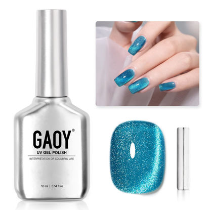 Picture of GAOY Blue Glassy Cat Eye Gel Nail Polish, 16ml Glitter Holographic Nail Polish with Magnet, Reflective Translucent UV Gel, 2153 Blue Tears