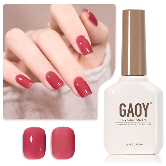 Picture of GAOY Jelly Nude Gel Nail Polish, 16ml Sheer Pink Translucent Soak Off Gel Polish, UV Light Cure for Nail Art DIY, 1993 Blushing Red