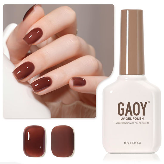 Picture of GAOY Jelly Brown Gel Nail Polish, 16ml Sheer Natural Translucent Soak Off Gel Polish, UV Light Cure for Nail Art DIY, 2067 Chestnut Jam