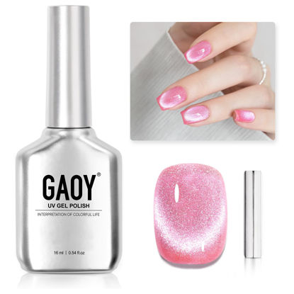 Picture of GAOY Cat Eye Gel Nail Polish, 16ml Pink Glitter Holographic Nail Polish with Magnet, Reflective Translucent UV Gel, 2280 Electric Pink