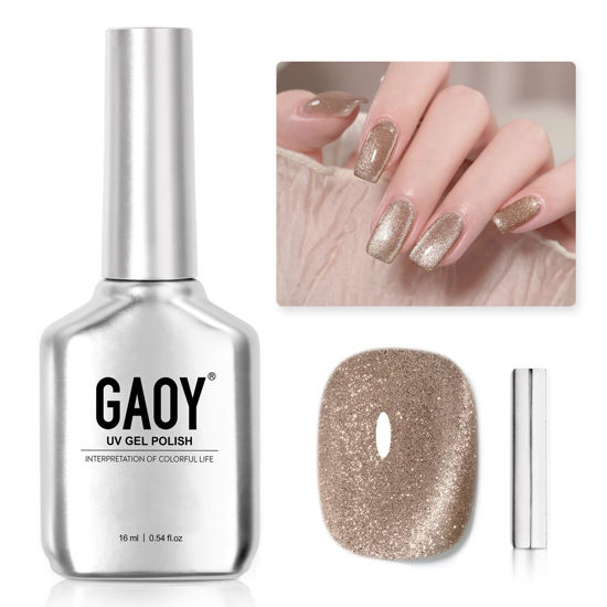 Picture of GAOY Champagne Glassy Cat Eye Gel Nail Polish, 16ml Glitter Holographic Nail Polish with Magnet, Reflective Translucent UV Gel, 2157 Fall Elegance