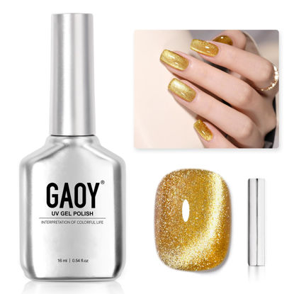 Picture of GAOY Gold Glassy Cat Eye Gel Nail Polish, 16ml Glitter Holographic Nail Polish with Magnet, Reflective Translucent UV Gel, 2156 Dazzling Dawn