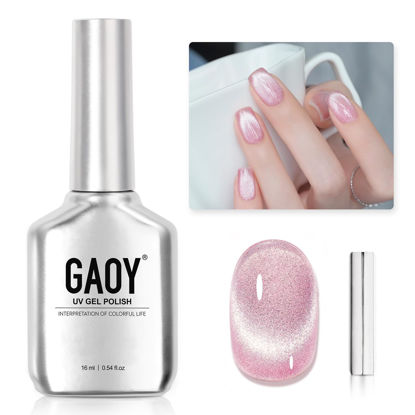 Picture of GAOY Cat Eye Gel Nail Polish, 16ml Pink Glitter Holographic Nail Polish with Magnet, Reflective Translucent UV Gel, 2219 Dazzling Pink