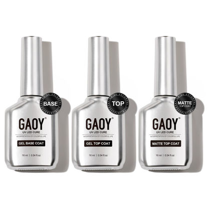 Picture of GAOY Gel Top Coat, Matte Top Coat and Base Coat Set, 3 Pcs 16ml Glossy Matte No Wipe Combination for UV Light Cure Gel Nail Polish