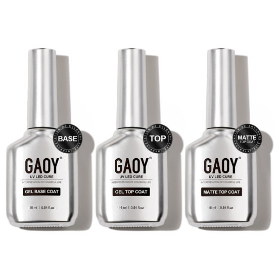 Picture of GAOY Gel Top Coat, Matte Top Coat and Base Coat Set, 3 Pcs 16ml Glossy Matte No Wipe Combination for UV Light Cure Gel Nail Polish