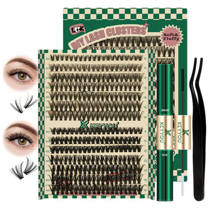 Picture of DIY Lash Extension Kit 280pcs Individual Lashes D Curl Eyelash Extension Kit KEYYOU 30D+40D 9-16Mix Lash Clusters with Lash Bond and Seal and Lash Applicator for DIY at Home(KIT-30D40D-0.07D-9-16Mix)