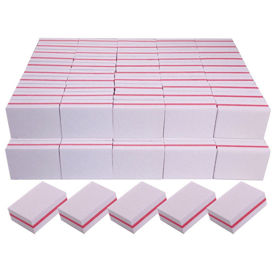 Picture of Nail Buffers (100 Pack), Mini Buffer Block Nail File for Acrylic Nails and Natural Nails, 100/180 Grit Nail Buffer Block Bulk Buffing Blocks for Nail Buff Professional Manicure File Blocks Set White
