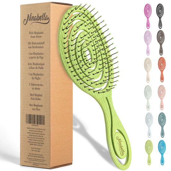 Picture of Ninabella Organic Detangling Hair Brush for Women, Men & Children - Does not Pull on Hair - Hair Straightening Brushes for Straight, Curly & Wet Hair - Unique Spiral Hairbrush