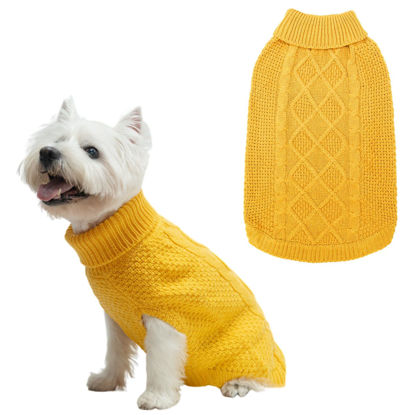 Picture of Mihachi Turtleneck Dog Sweater - Winter Coat Apparel Classic Cable Knit Clothes with Leash Hole for Cold Weather, Ideal Gift for Pet in New Year
