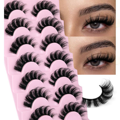 Picture of Mink Lashes Fluffy Wispy Lashes Natural Look 3D False Eyelashes D Curl Russian Strip Lashes 7 Pairs Short Fake Eyelash Pack by EYDEVRO