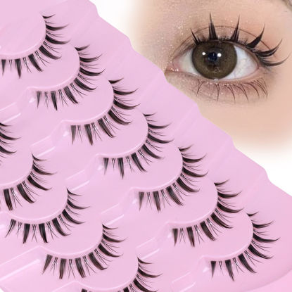 Picture of False Eyelashes Wispy Manga Lashes Natural Look Japanese Anime Lashes Manhua Effect Look Like Individual Clusters Spiky Cosplay Eyelashes with Clear Band 7 Pairs Pack by EYDEVRO
