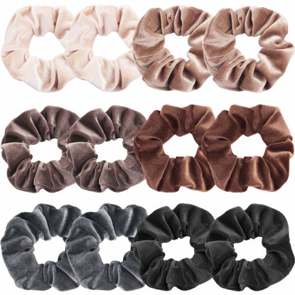 Picture of IVARYSS Scrunchies for Women, 12 Pcs Neutral Velvet Scrunchies for Hair, Classic Elastic Thick Scrunchy Hair Bands Ties, Soft Ropes Ponytail Holder Hair Accessories