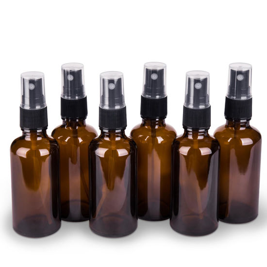 Picture of hmaimas 6 Pack Amber Glass Spray Bottles for Essential Oils, 2oz Small Fine Mist Travel Empty Spray Bottle for Hair and Plants