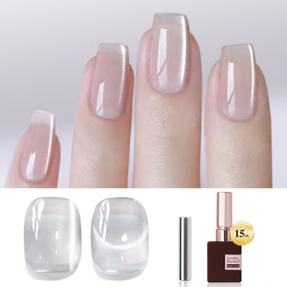 Picture of Double Rhythm 0.5 OZ Cat Eye Gel Polish with Magnet 15ML Holographic Glitter Shimmer Translucent Jelly Color Magnetic Nail Polish Salon DIY at Home (Clear Silver-B-MC1099)