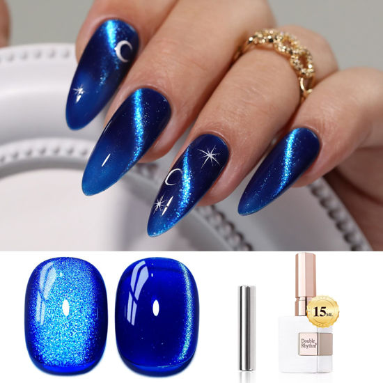 Picture of Double Rhythm 0.5 OZ Cat Eye Gel Polish with Magnet 15ML Holographic Glitter Shimmer Translucent Jelly Color Magnetic Nail Polish Salon DIY at Home (MC1078)