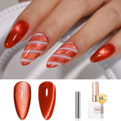 Picture of Double Rhythm 0.5 OZ Cat Eye Gel Polish with Magnet 15ML Holographic Glitter Shimmer Translucent Jelly Color Magnetic Nail Polish Salon DIY at Home (MC1055)