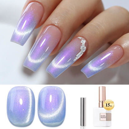 Picture of Double Rhythm 0.5 OZ Cat Eye Gel Polish with Magnet 15ML Holographic Glitter Shimmer Translucent Jelly Color Magnetic Nail Polish Salon DIY at Home (MC1001)