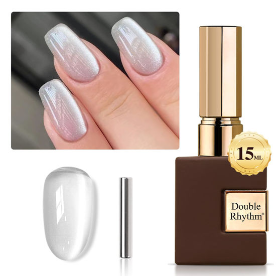 Picture of Double Rhythm 0.5 OZ Cat Eye Gel Polish with Magnet 15ML Holographic Glitter Shimmer Translucent Jelly Color Magnetic Nail Polish Salon DIY at Home (MC1031)