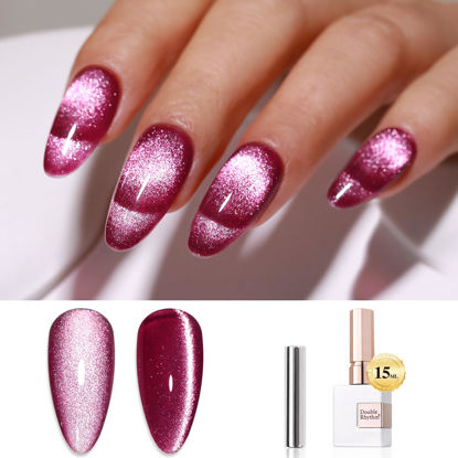 Picture of Double Rhythm 0.5 OZ Cat Eye Gel Polish with Magnet 15ML Holographic Glitter Shimmer Translucent Jelly Color Magnetic Nail Polish Salon DIY at Home (MC1077)