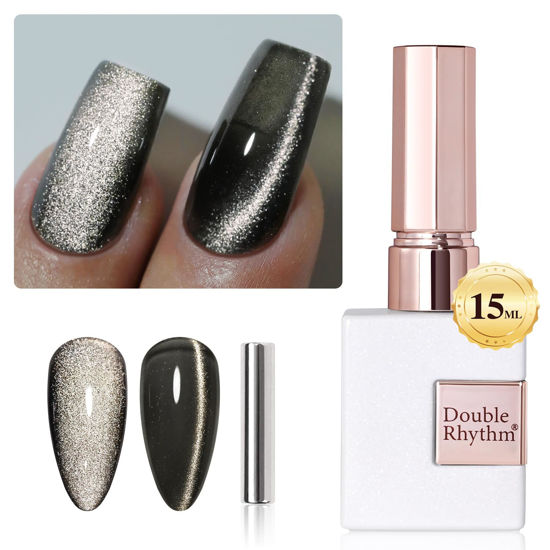 Picture of Double Rhythm 0.5 OZ Cat Eye Gel Polish with Magnet 15ML Holographic Glitter Shimmer Translucent Jelly Color Magnetic Nail Polish Salon DIY at Home (MC1047)