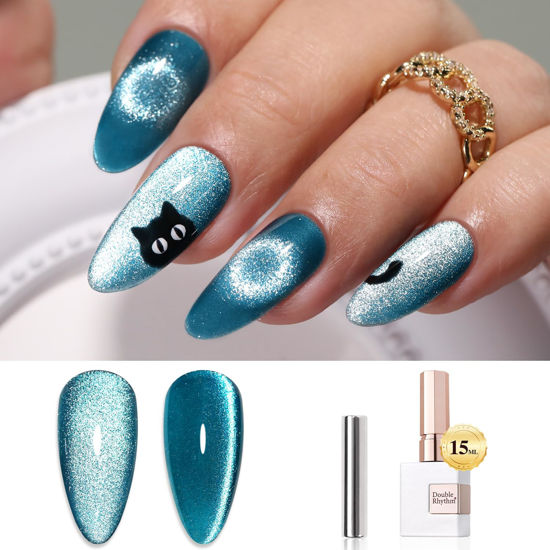 Picture of Double Rhythm 0.5 OZ Cat Eye Gel Polish with Magnet 15ML Holographic Glitter Shimmer Translucent Jelly Color Magnetic Nail Polish Salon DIY at Home (MC1071)