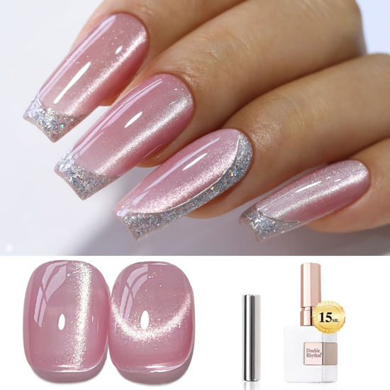 Picture of Double Rhythm 0.5 OZ Cat Eye Gel Polish with Magnet 15ML Holographic Glitter Shimmer Translucent Jelly Color Magnetic Nail Polish Salon DIY at Home (MC1058)